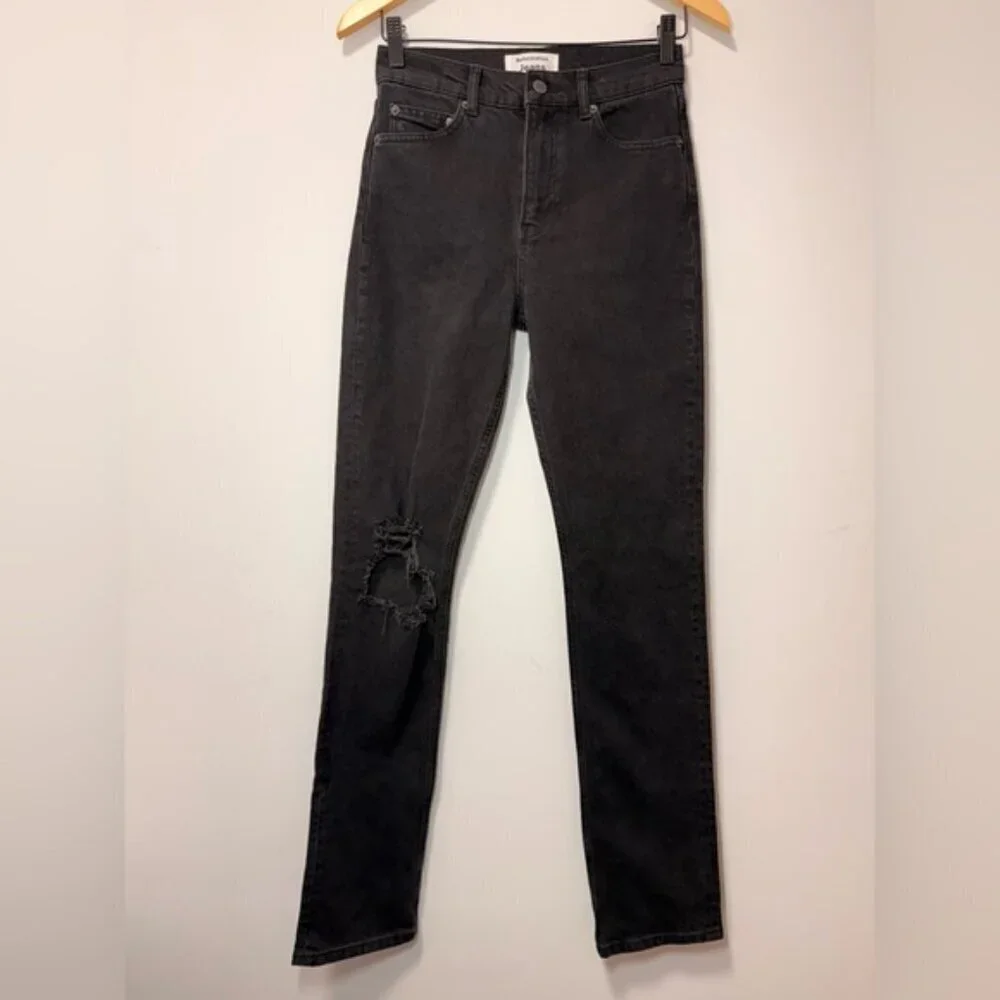 REFORMATION Jeans Faded Black Destroyed High Waist Rise Skinny Jean size 25 - Picture 6 of 12